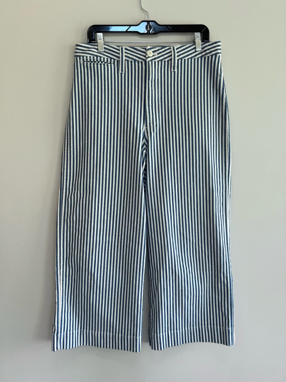 Madewell Emmett Wide-Leg Crop Pants, Navy Blue and White Railroad Stripe, sz 31 - Picture 3 of 10